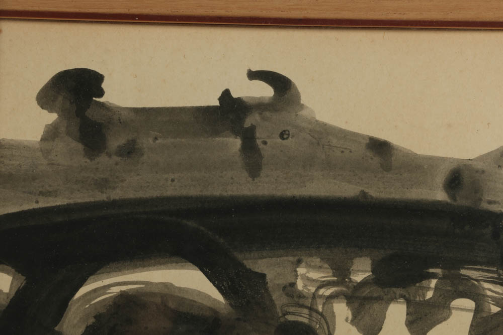 Hisayuki Uyeda Original Signed Japanese Ink Drawing "Nara Temple"