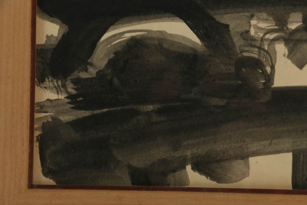 Hisayuki Uyeda Original Signed Japanese Ink Drawing "Nara Temple"