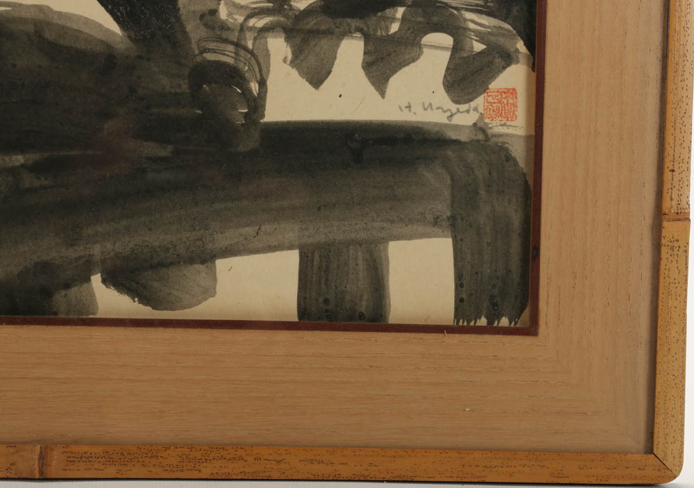 Hisayuki Uyeda Original Signed Japanese Ink Drawing "Nara Temple"