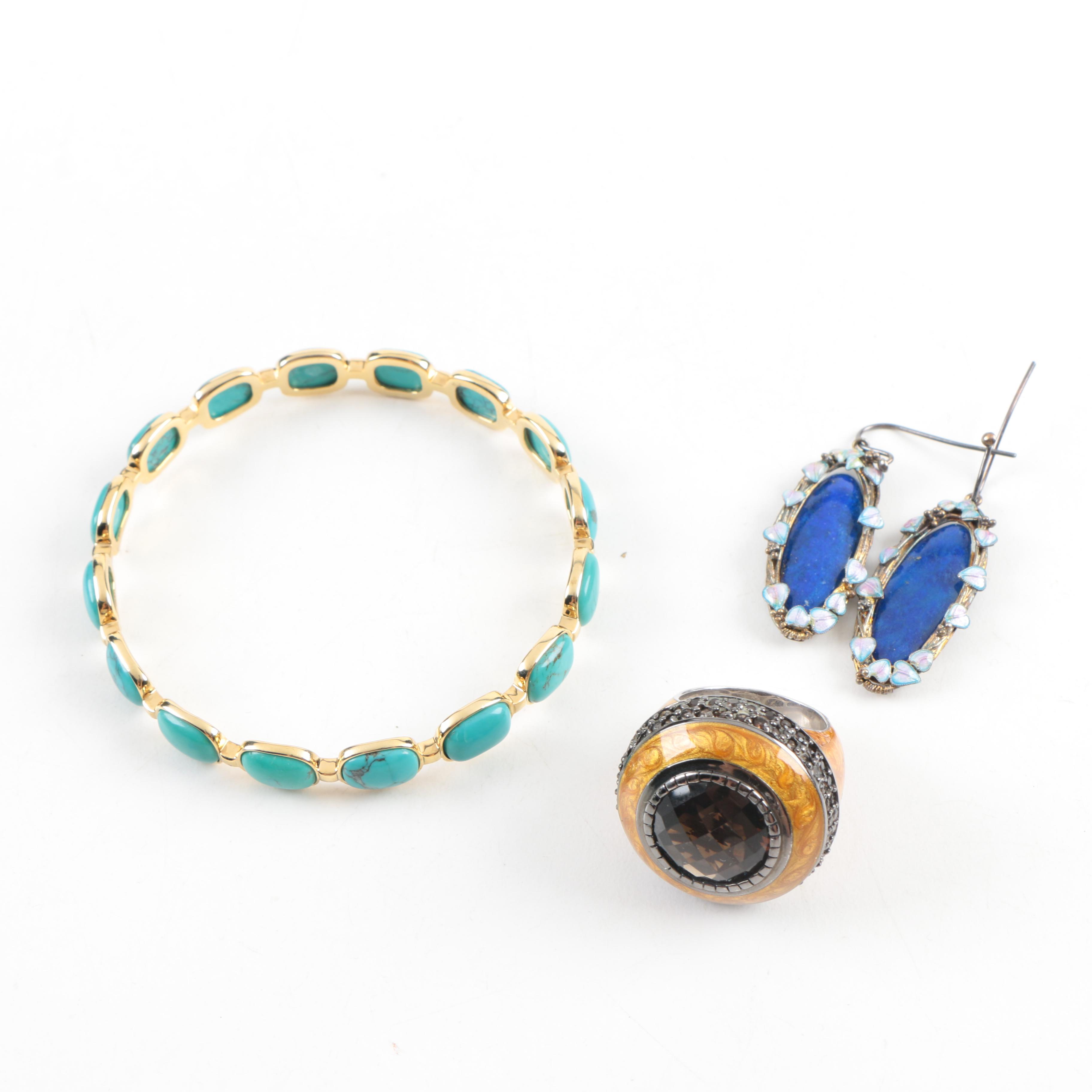 Sterling Silver Jewelry Including a Turquoise Bracelet