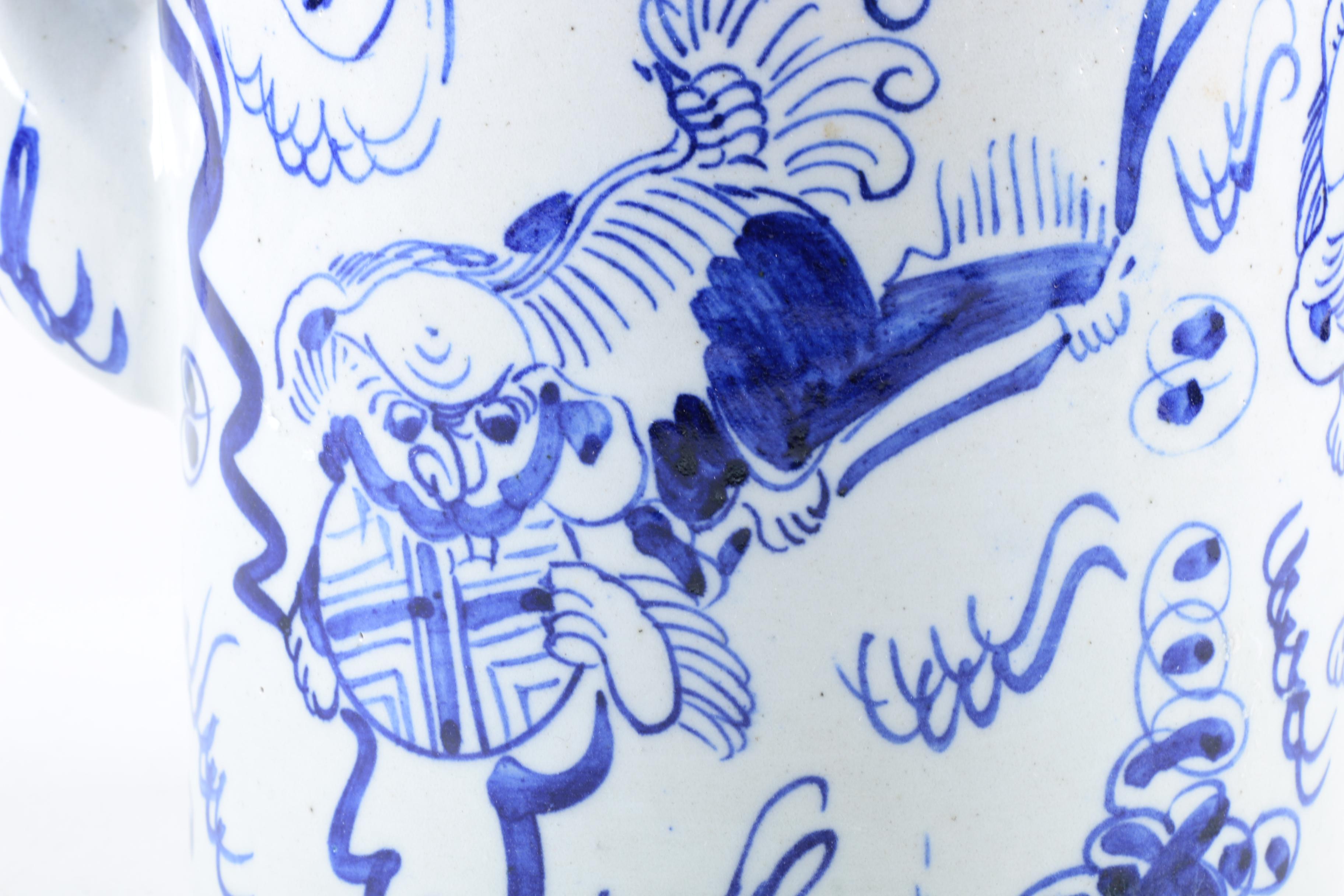 Blue And White Guardian Lion Ceramic Teapot