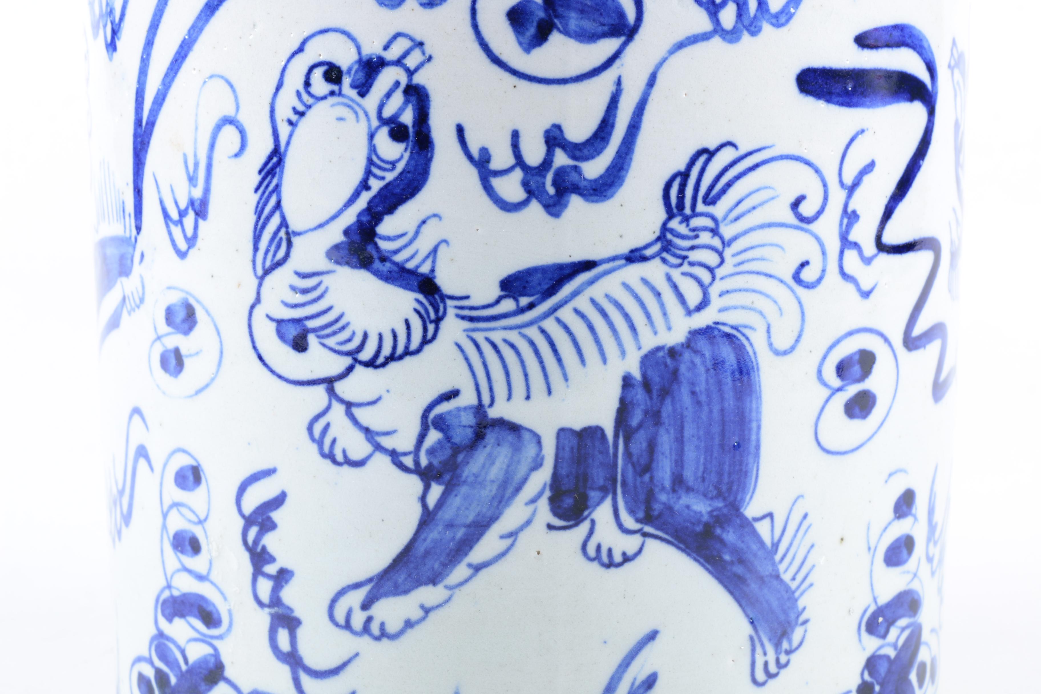 Blue And White Guardian Lion Ceramic Teapot