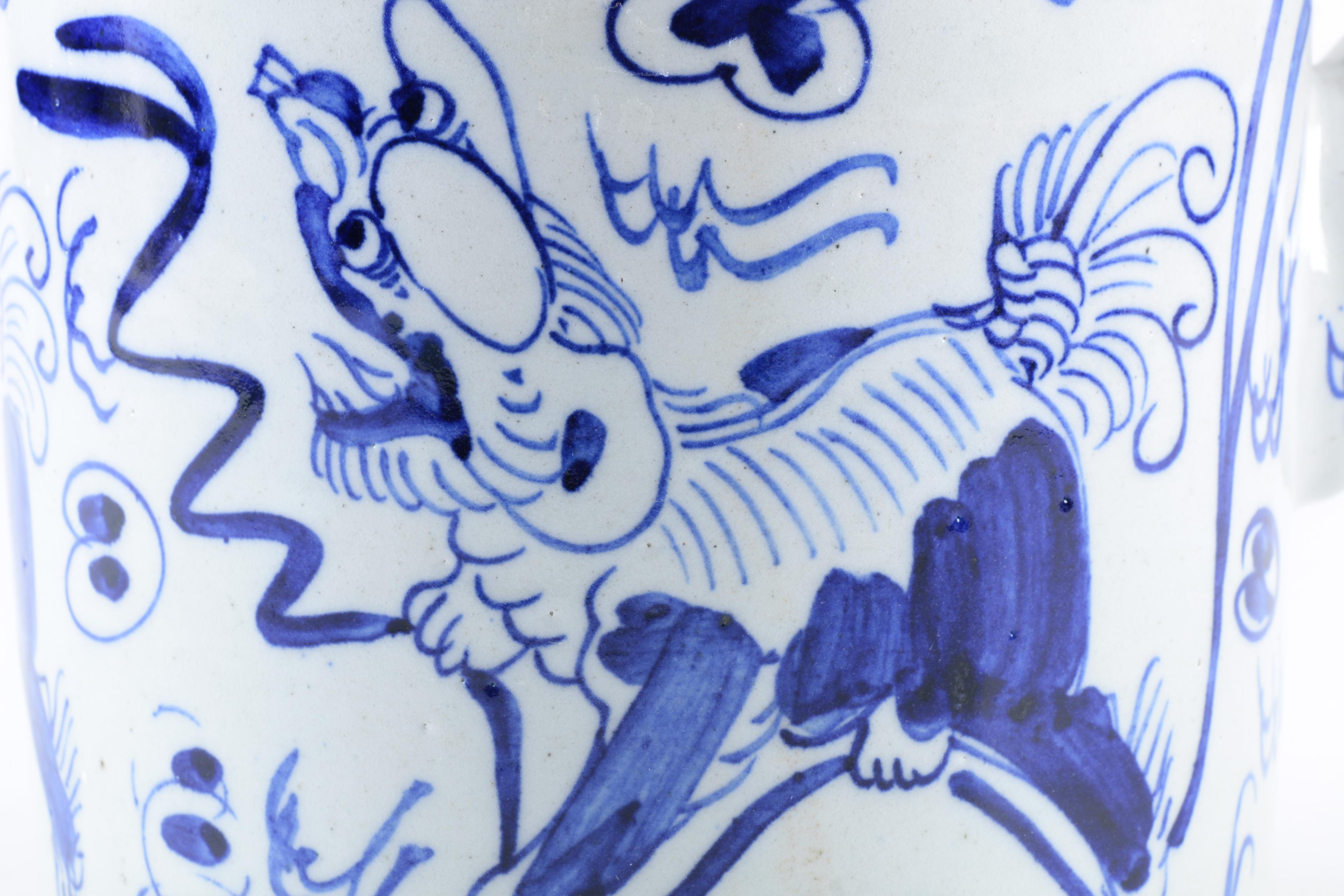 Blue And White Guardian Lion Ceramic Teapot