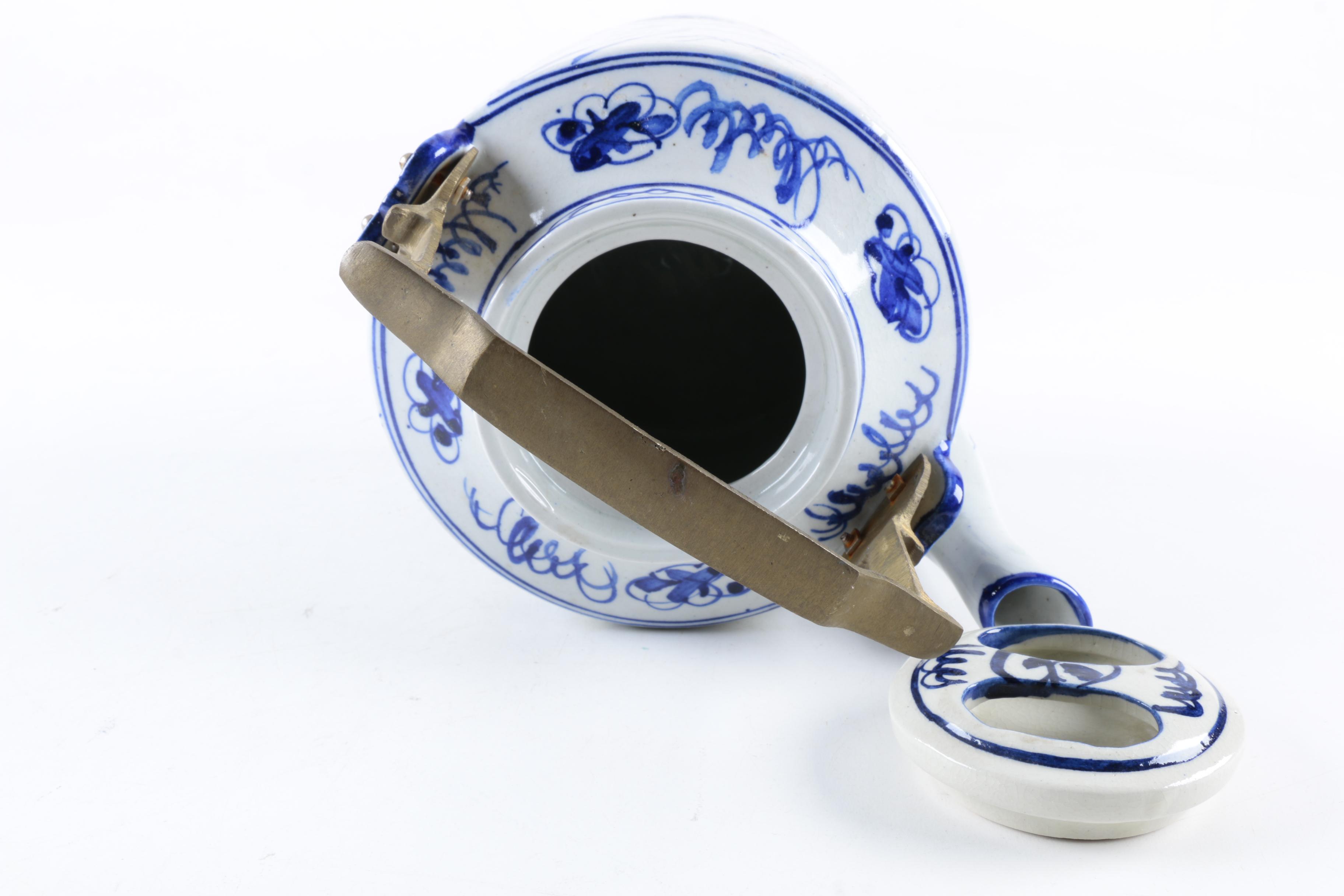 Blue And White Guardian Lion Ceramic Teapot