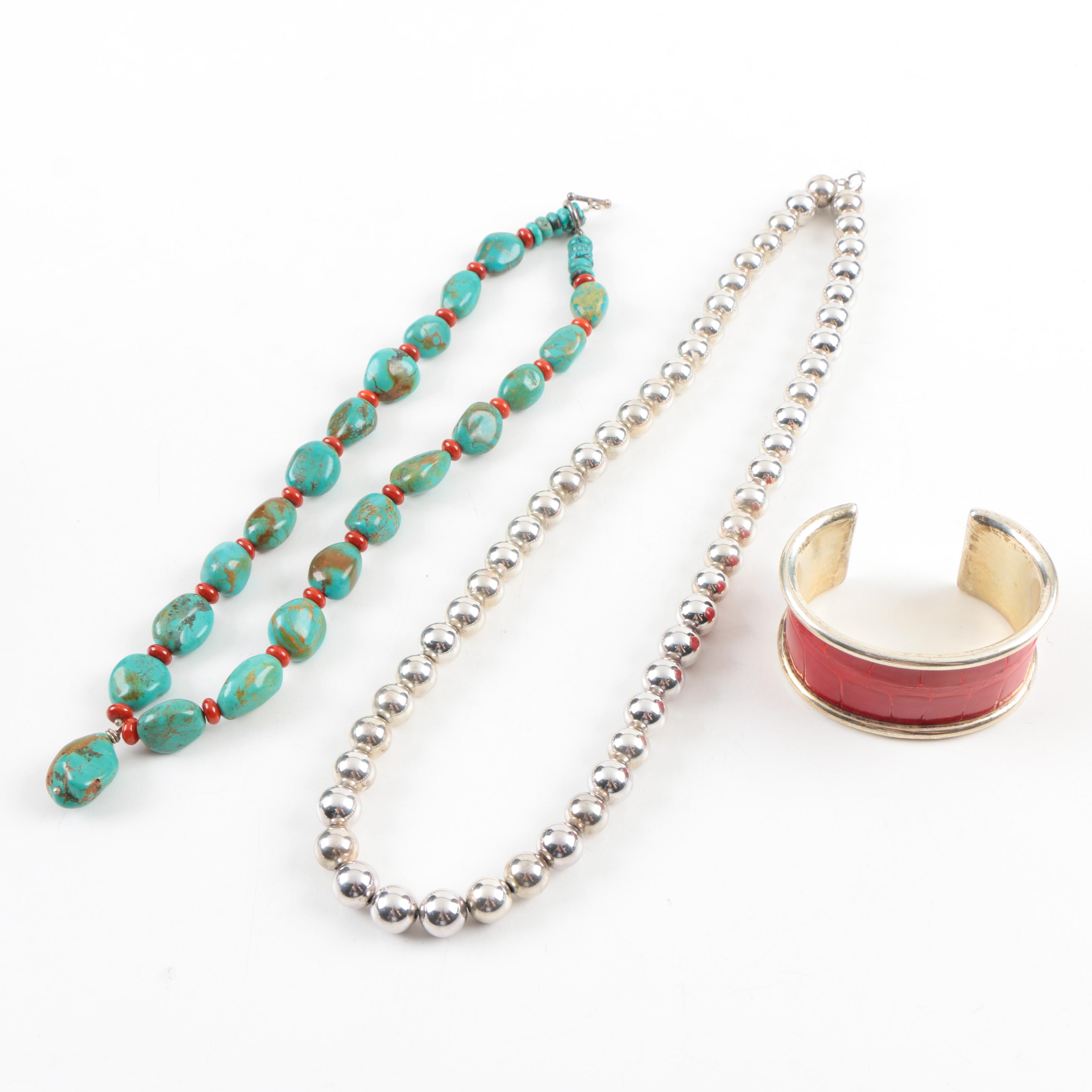 Sterling Silver Beaded Necklaces and a Bracelet