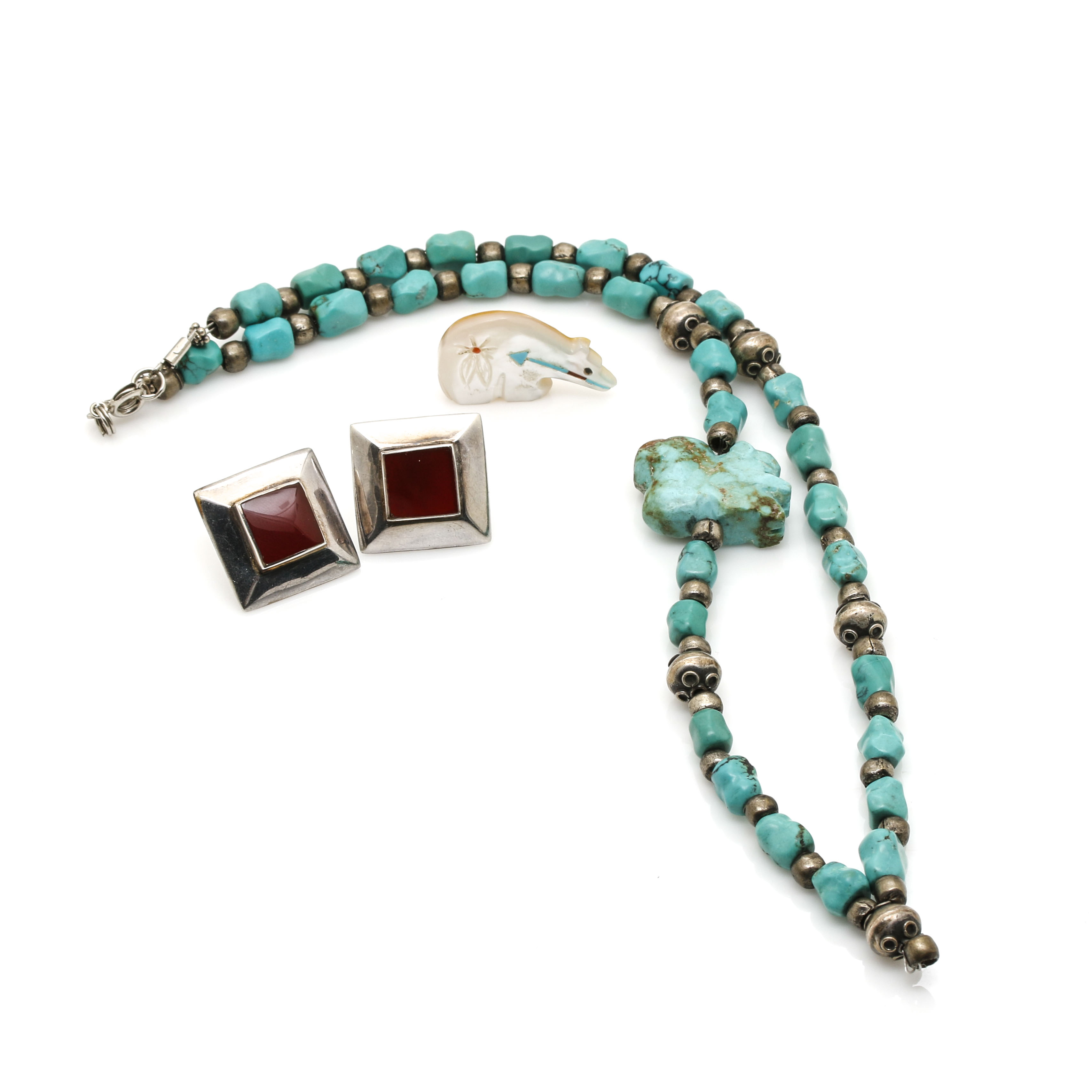 Sterling Silver and Silver Tone Gemstone Jewelry Featuring Animal Fetishes