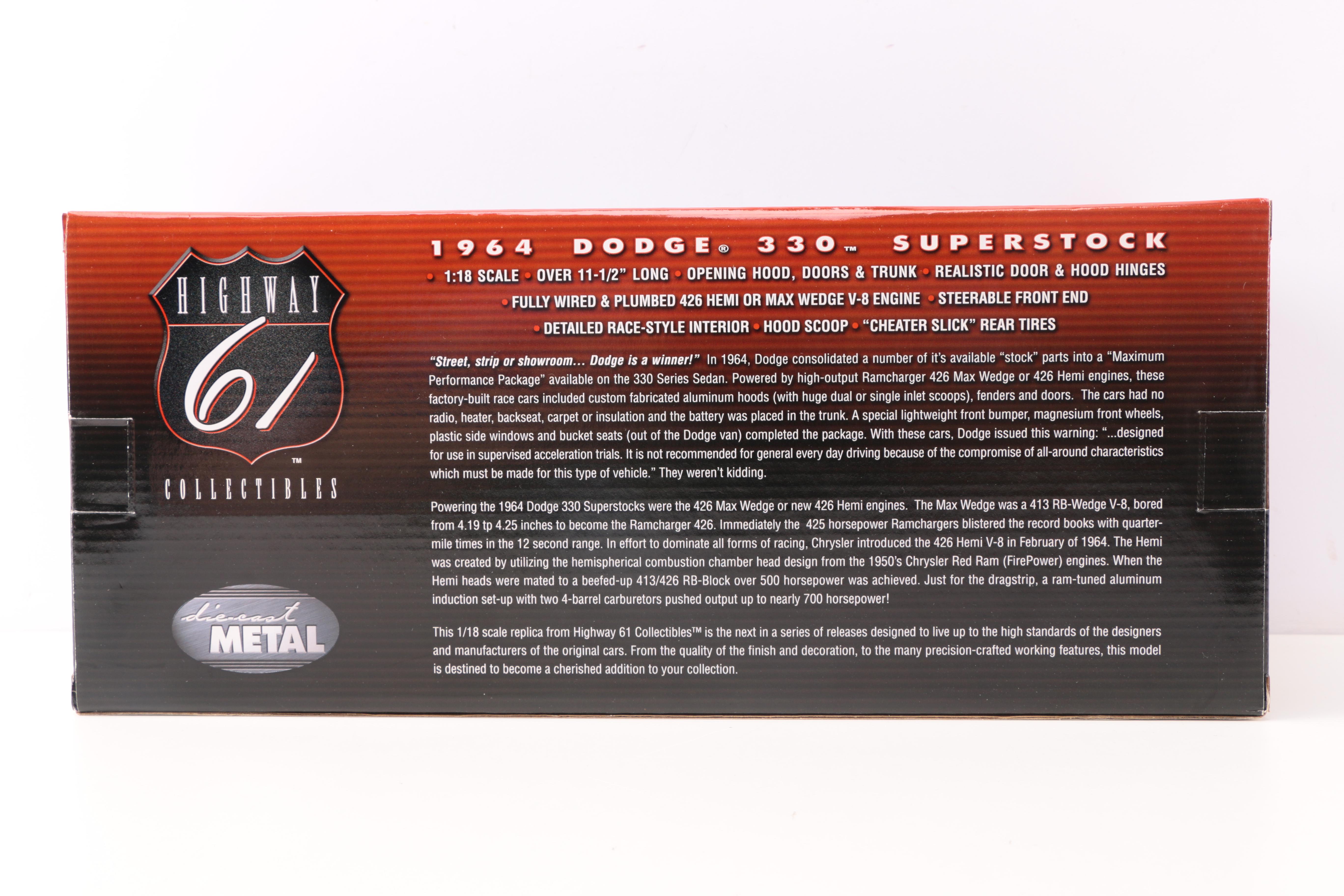 Highway 61 Collectibles 1964 Dodge 330 Superstock Die Cast Cars