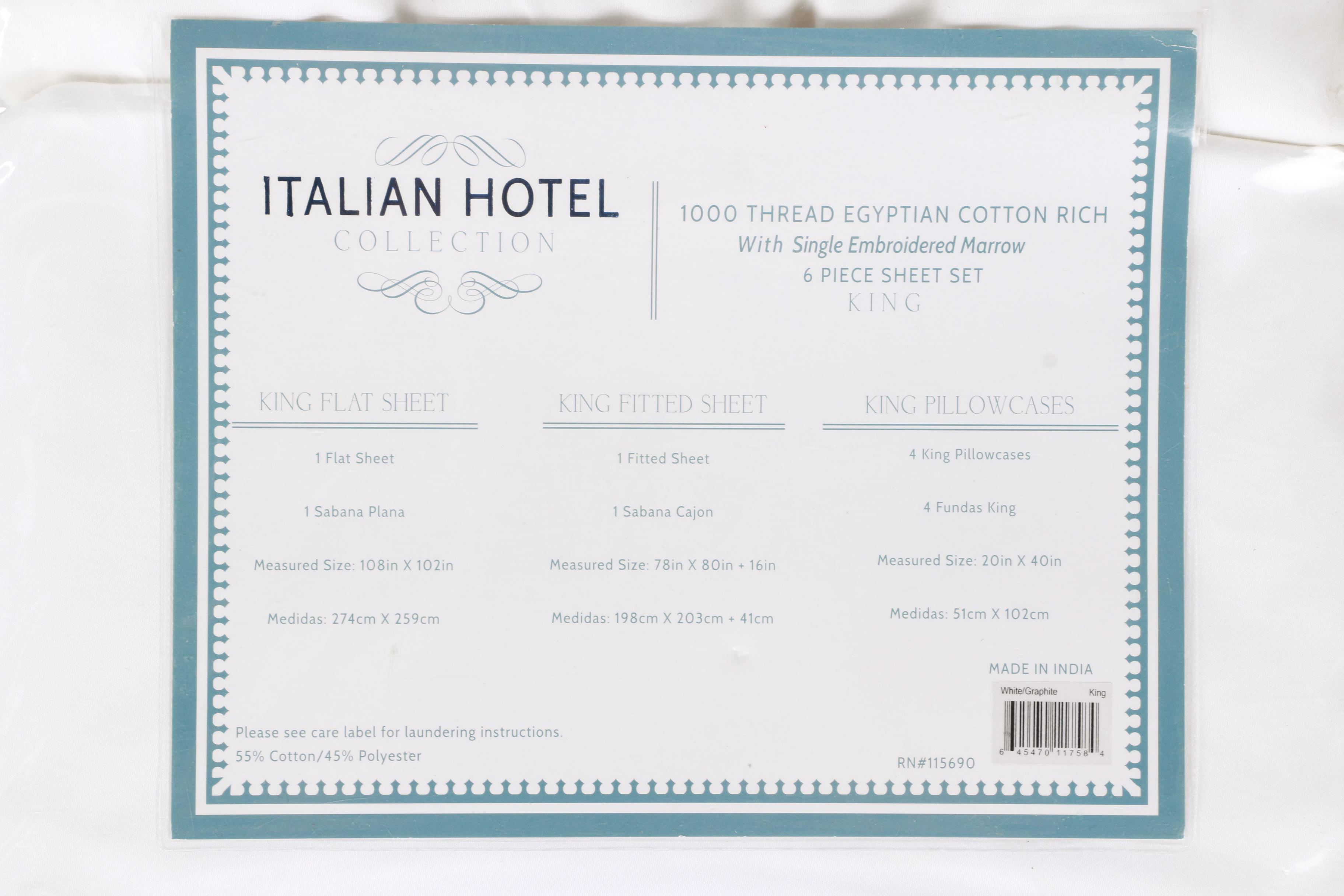 Italian Hotel Collection King Sheet Set