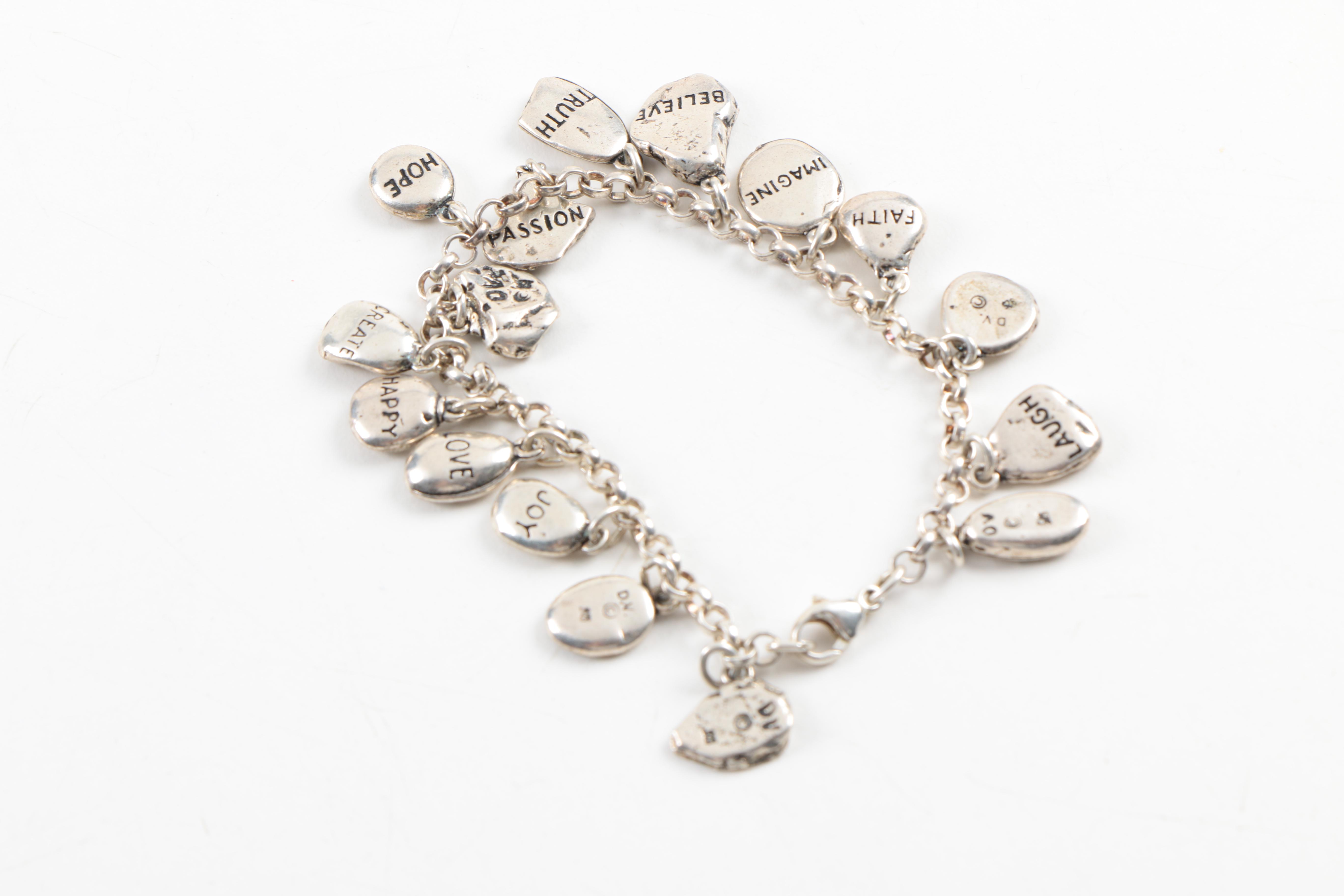 Sterling Silver Jewelry Including a Charm Bracelet