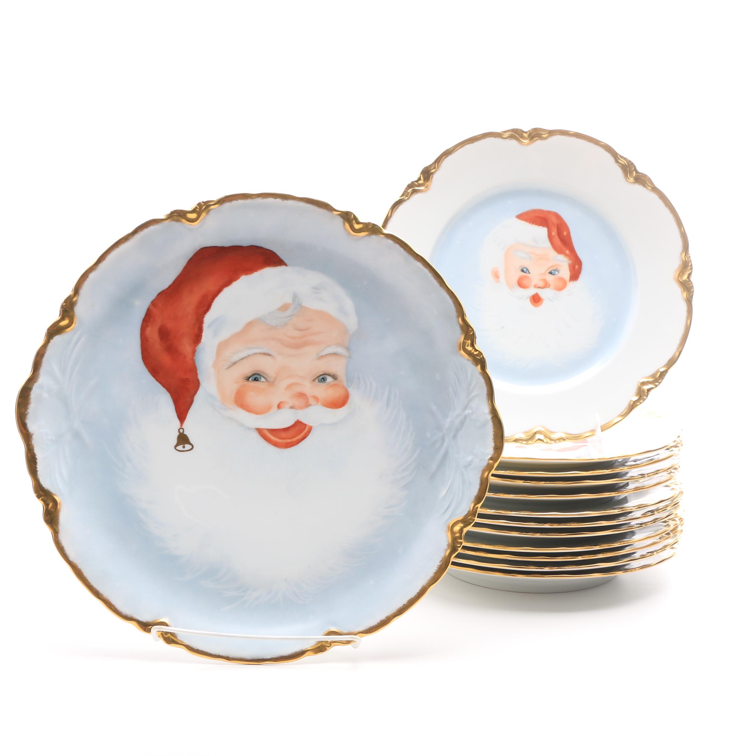 Vintage Huthschenreuther Plates Hand Painted by Artists with Faces of Santa