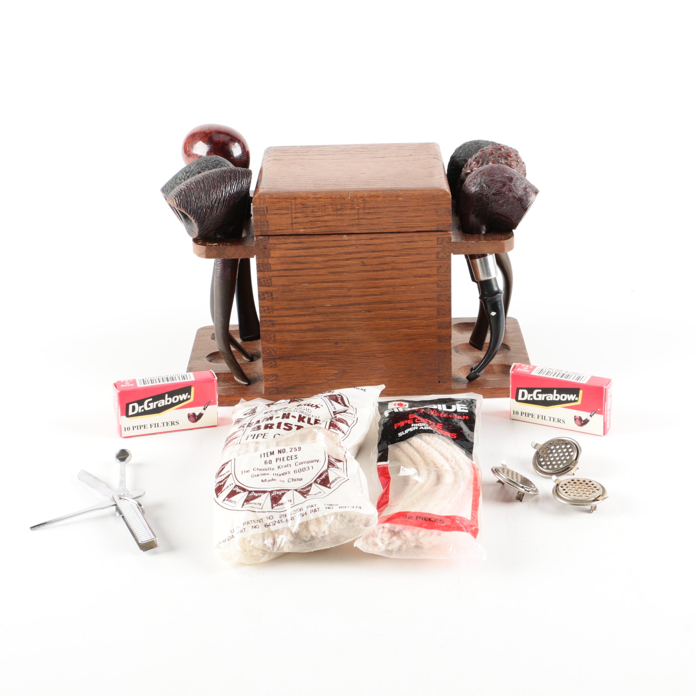 Humidor Pipe Rack with Pipes and Accessories