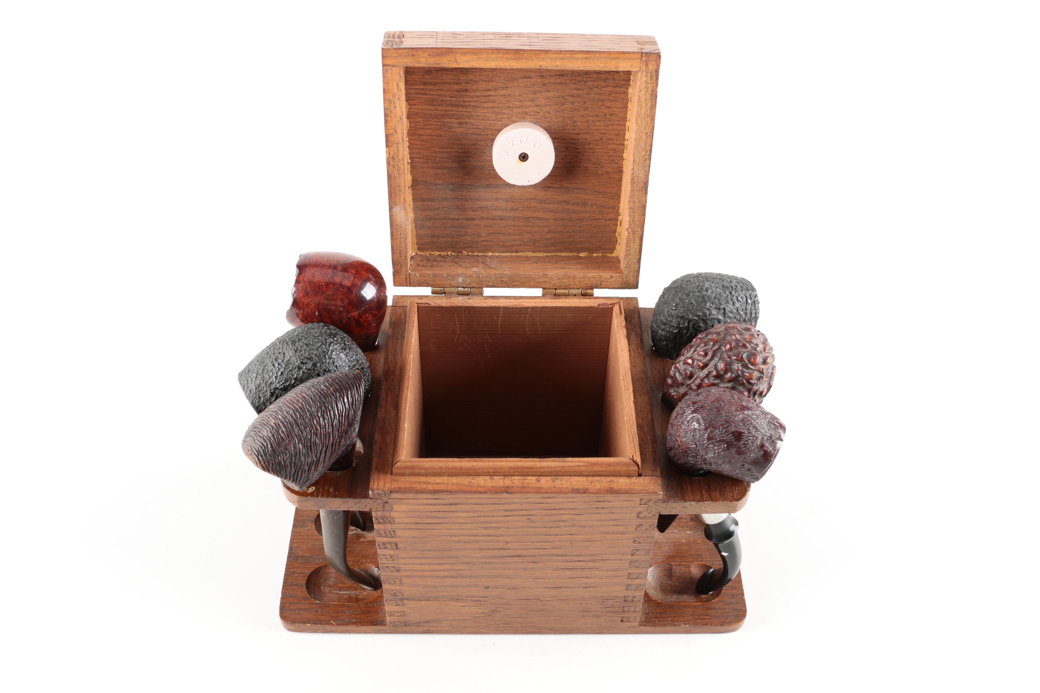 Humidor Pipe Rack with Pipes and Accessories