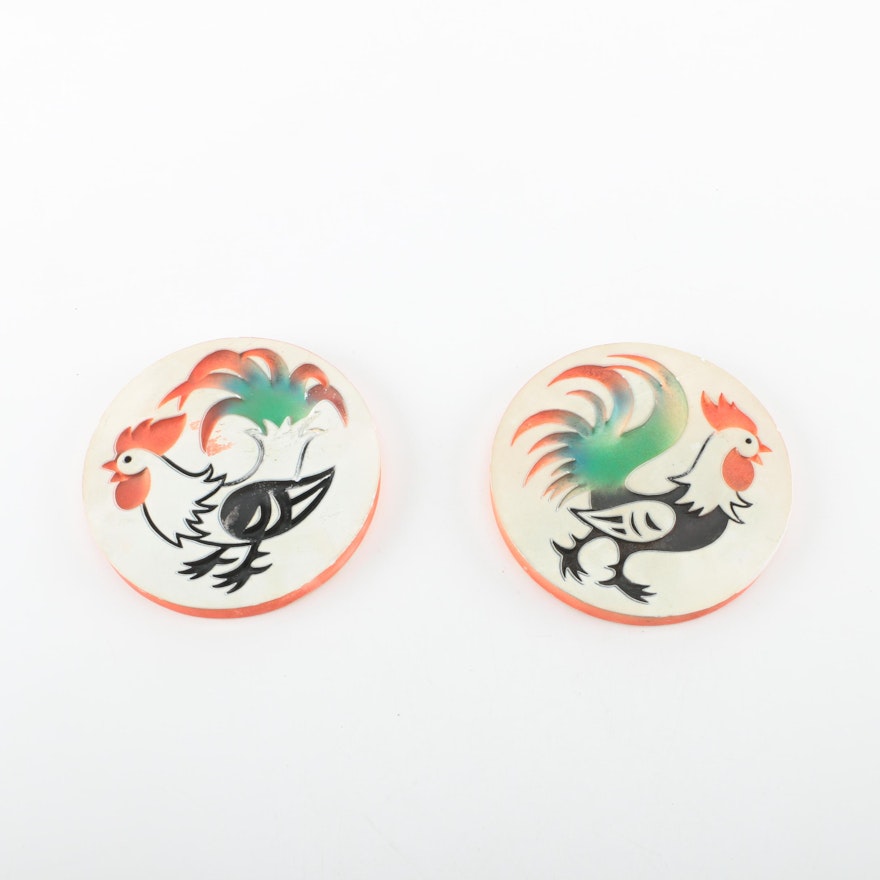 Pair of Ceramic Rooster Trivets