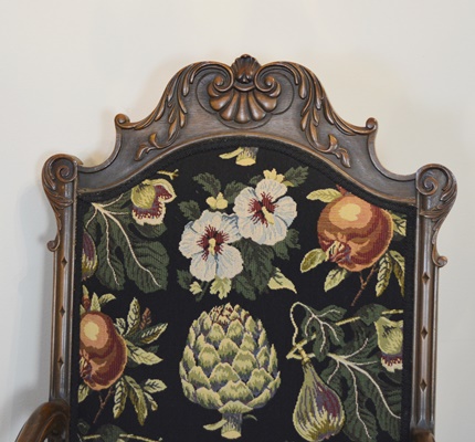 Carved Wood and Upholstered Dining Chairs, Set of Eight