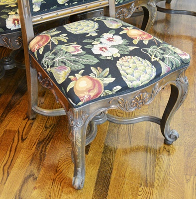 Carved Wood and Upholstered Dining Chairs, Set of Eight