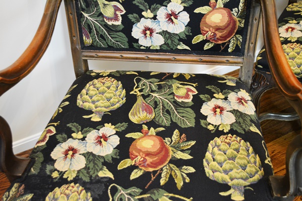 Carved Wood and Upholstered Dining Chairs, Set of Eight