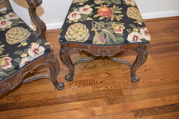 Carved Wood and Upholstered Dining Chairs, Set of Eight