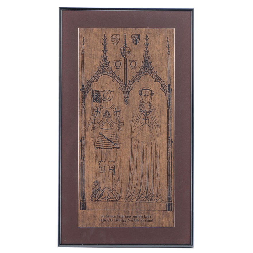 Planographic Print After Brass Rubbing of Simon de Felbrigg and Lady Margaret