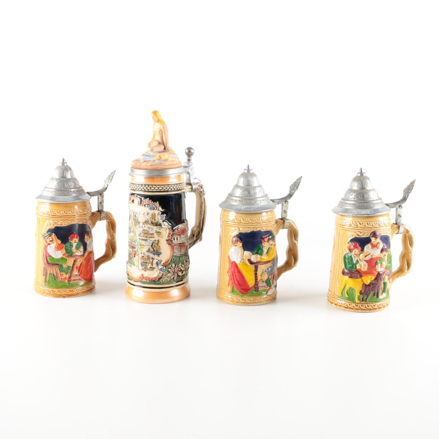 Four Ceramic Beer Steins