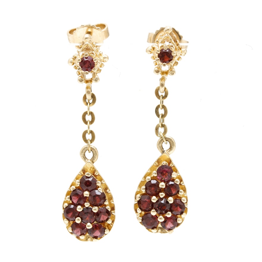 14K Yellow Gold Garnet Earrings