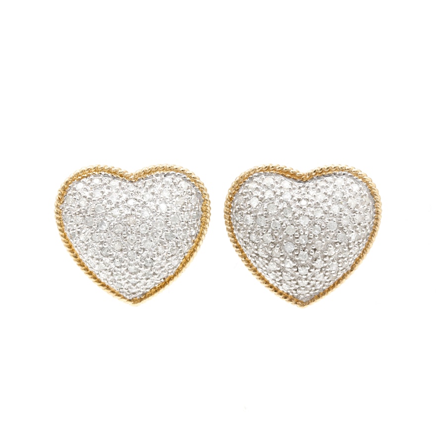 14K Yellow Gold 1.24 CTW Diamond Heart Post Earrings