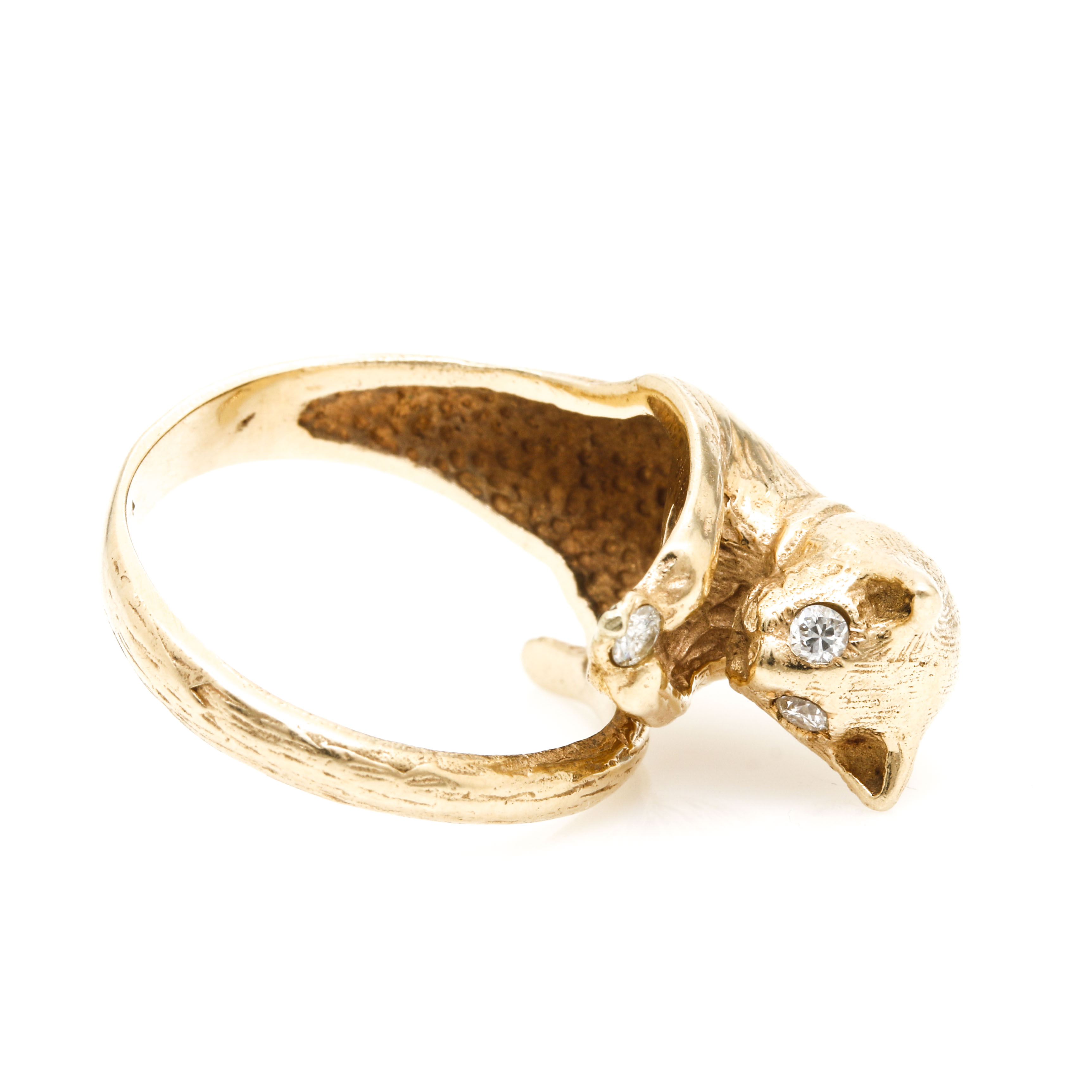 14K Yellow Gold Diamond Cat Ring
