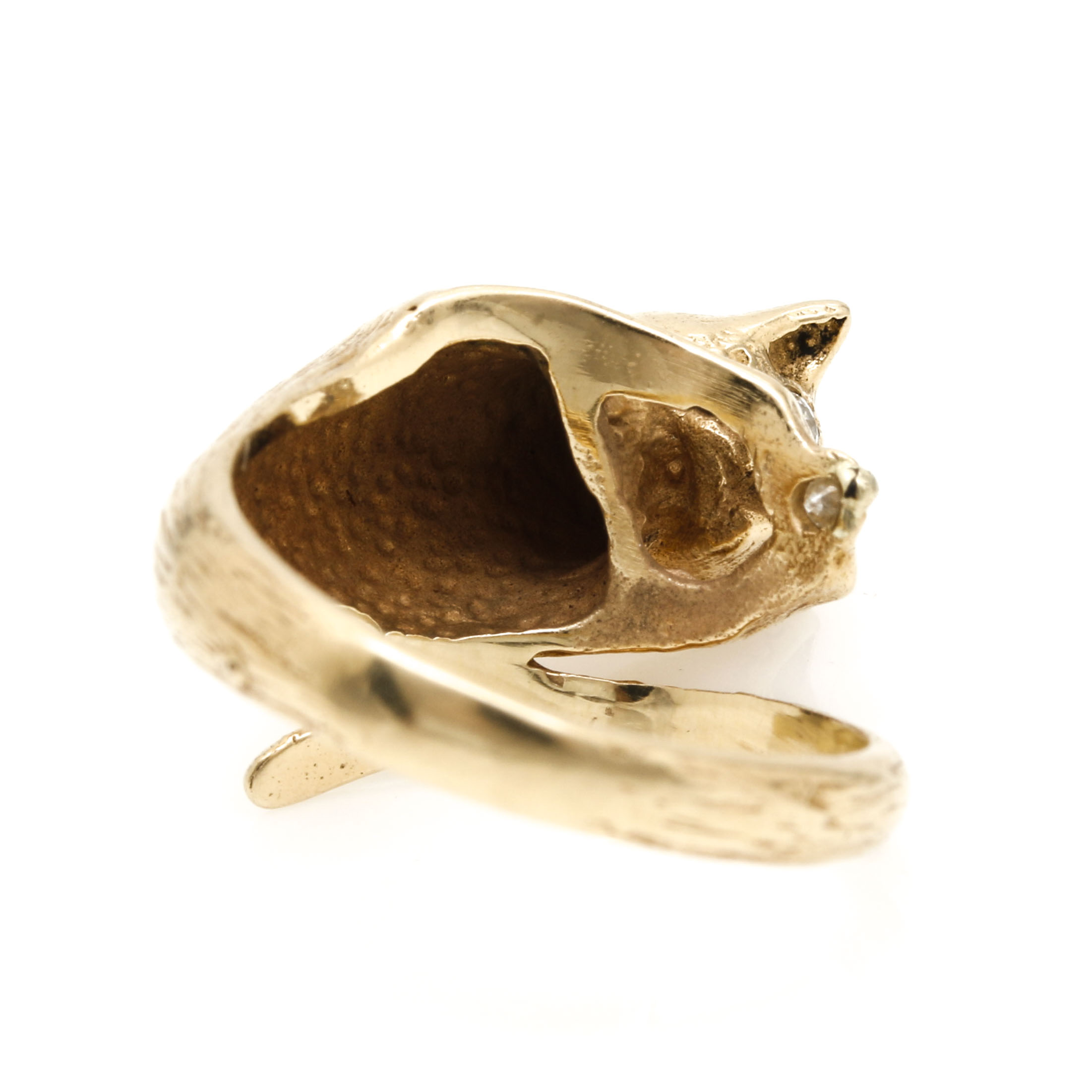 14K Yellow Gold Diamond Cat Ring