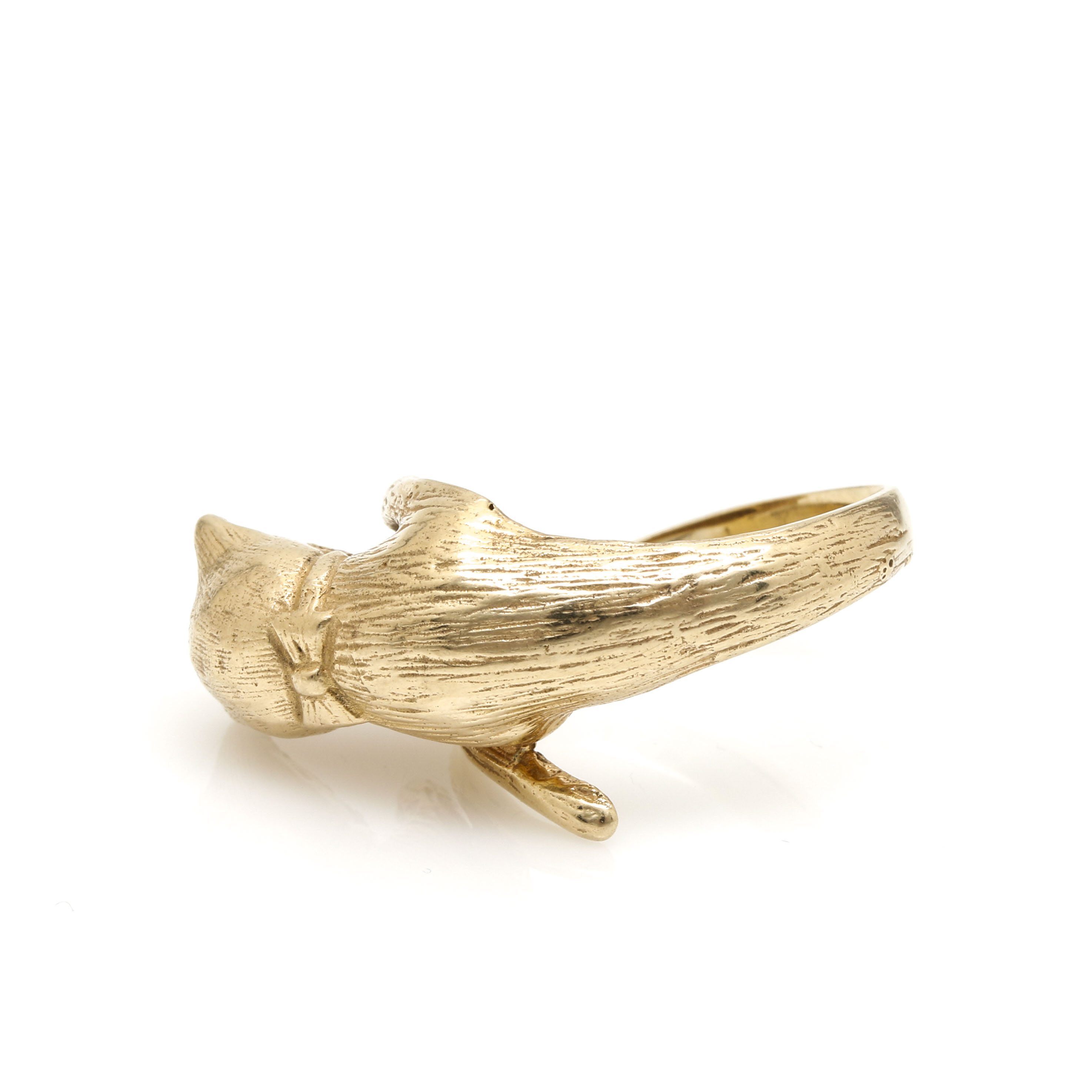 14K Yellow Gold Diamond Cat Ring