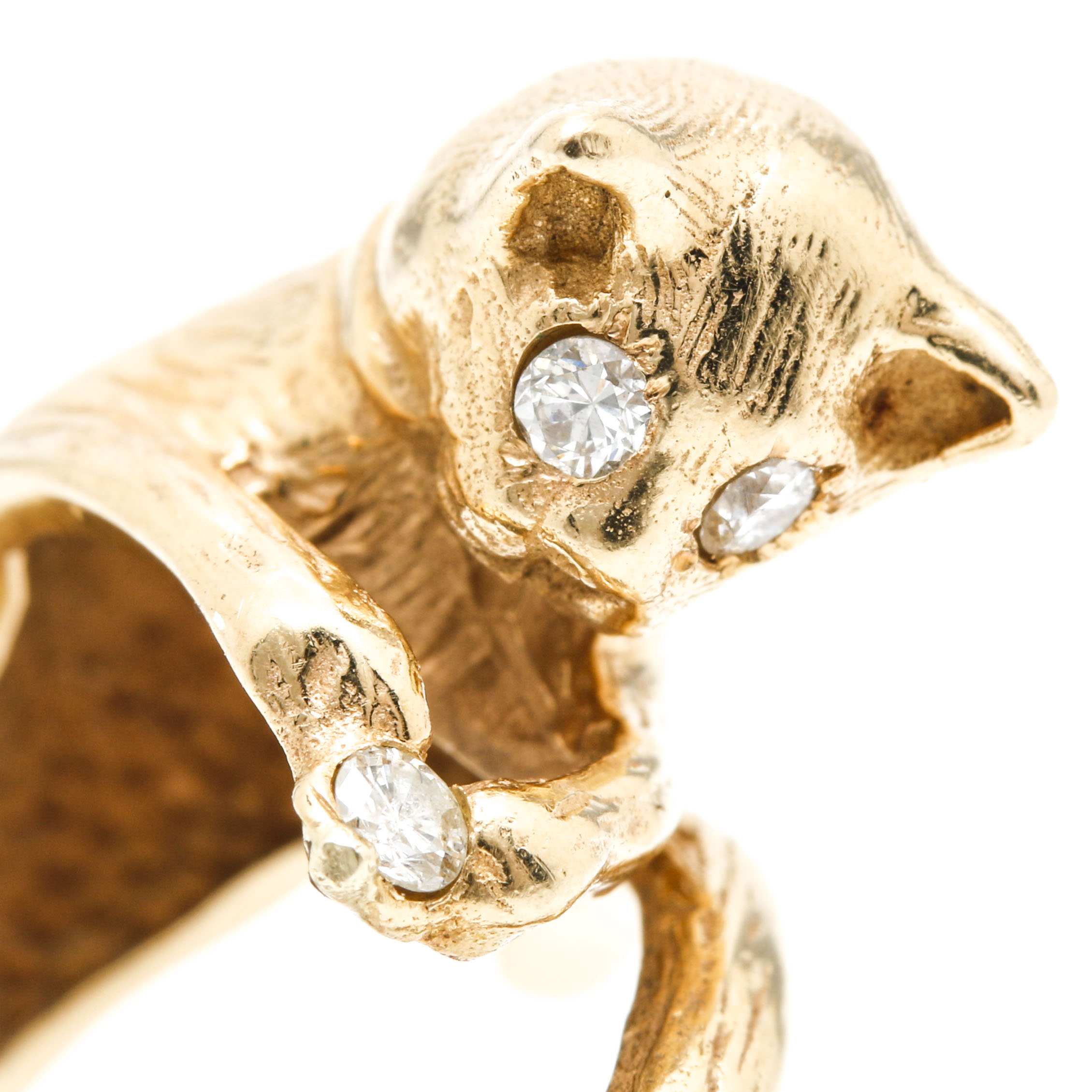 14K Yellow Gold Diamond Cat Ring