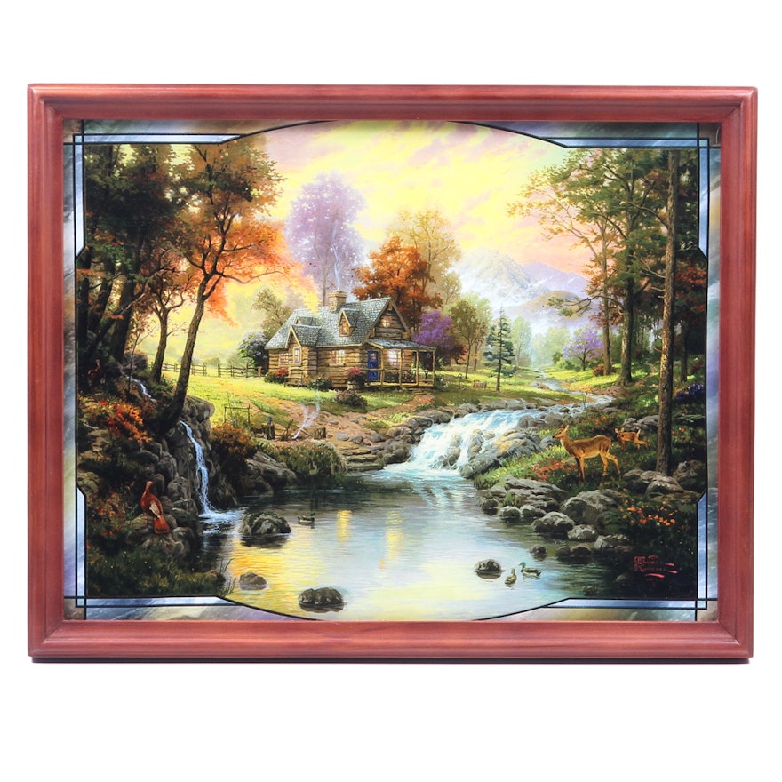 Offset Lithograph on Plastic After Thomas Kinkade "The Mountain Retreat"