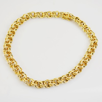 14K Yellow Gold Double Ring Link Necklace