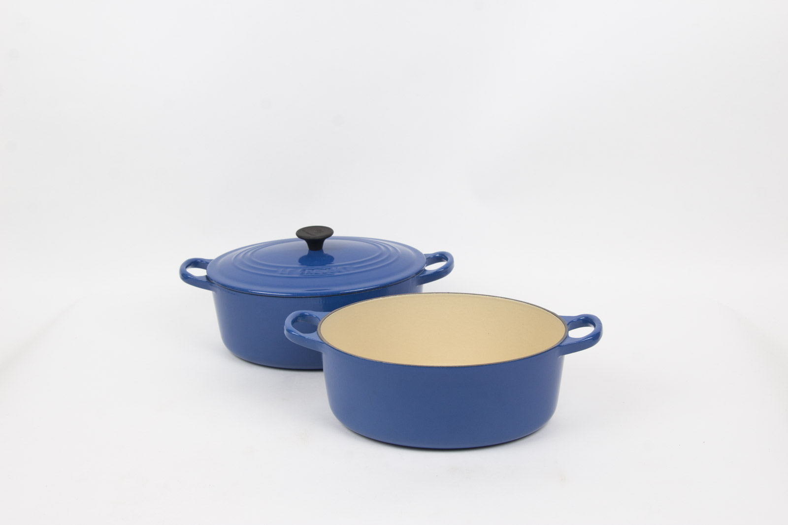 Blue Enamel over Cast Iron Dutch Oven Set By Le Creuset