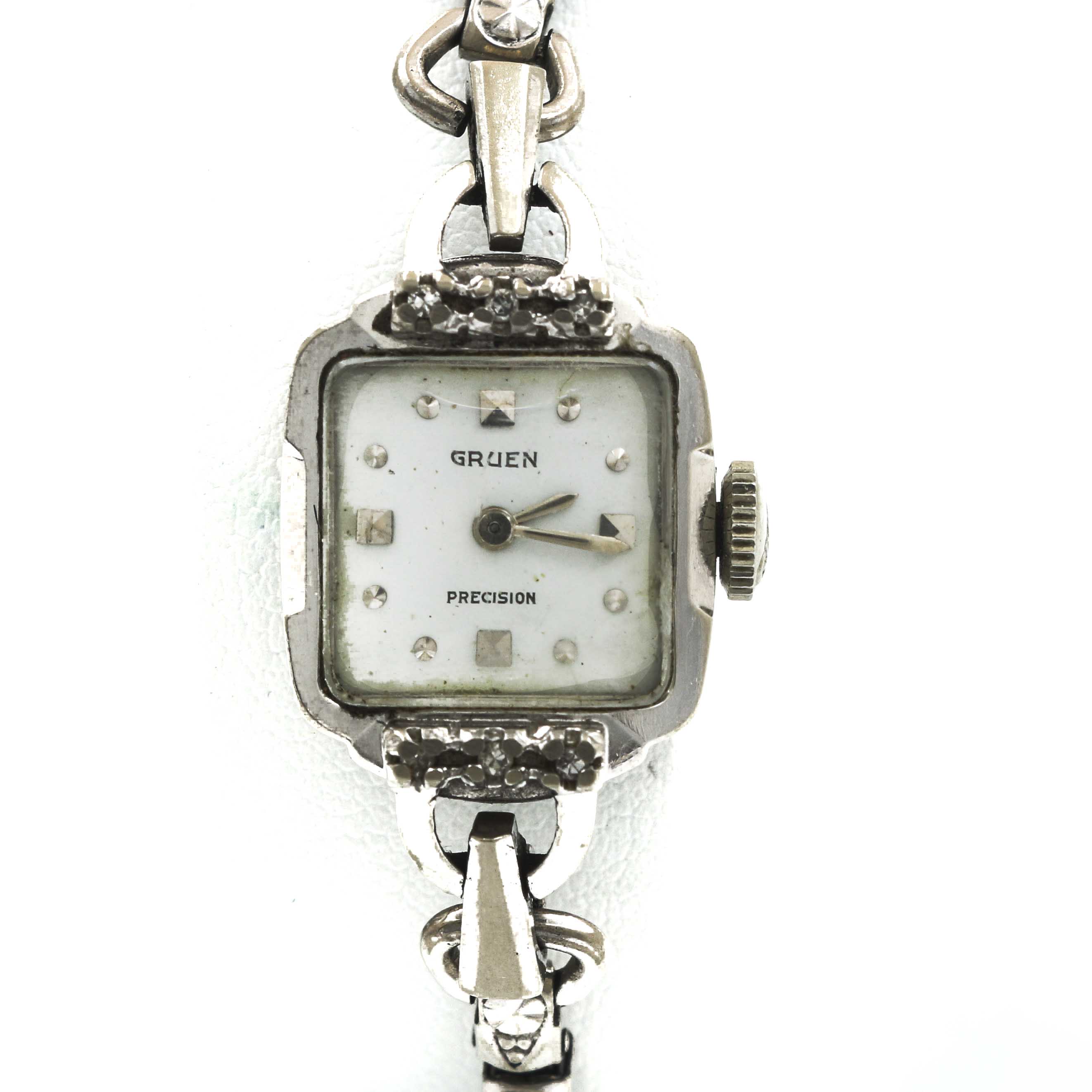 Gruen Precision 14K White Gold Diamond Watch