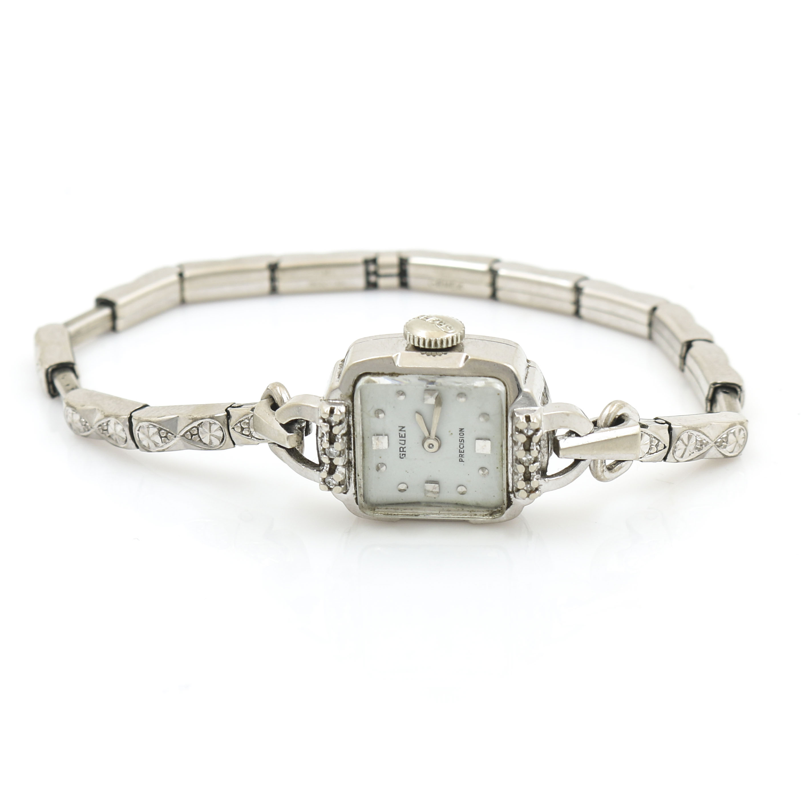 Gruen Precision 14K White Gold Diamond Watch