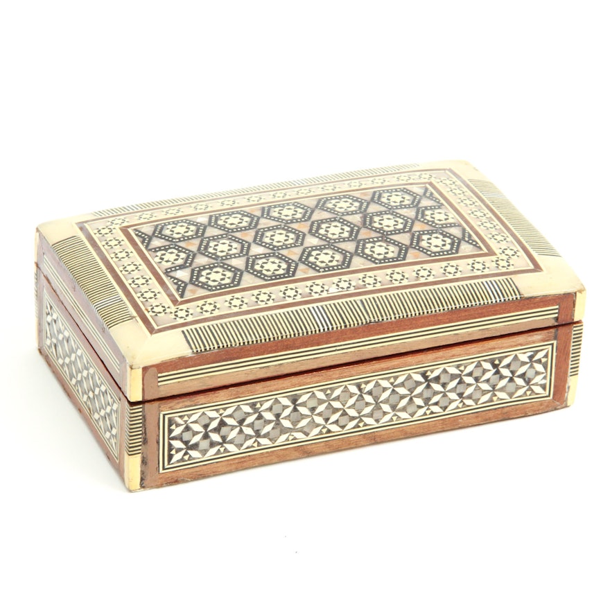 Persian Mother of Pearl and Inlaid Bone Khatam Trinket Box
