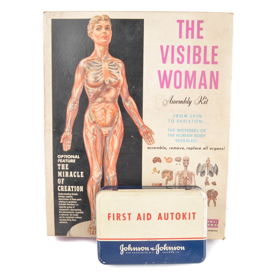 1960s Renwal "The Visible Woman" Assembly Kit with First Aid Tin