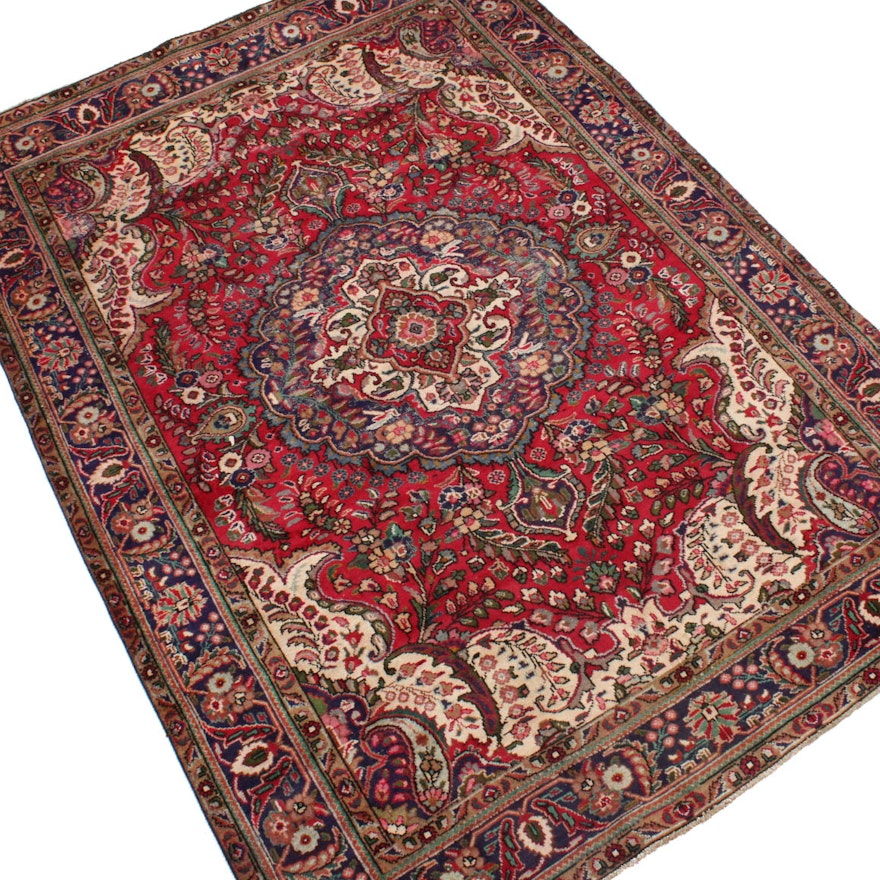 Semi-Antique Hand-Knotted Persian Tabriz Room Size Rug