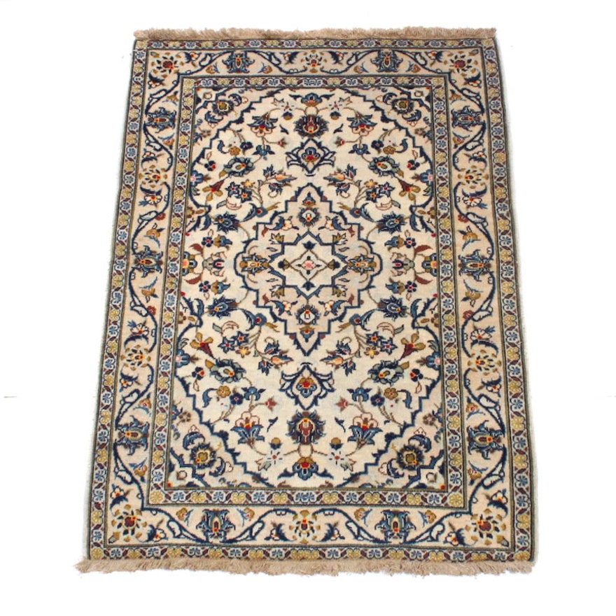 Semi-Antique Hand-Knotted Persian Kashan Accent Rug