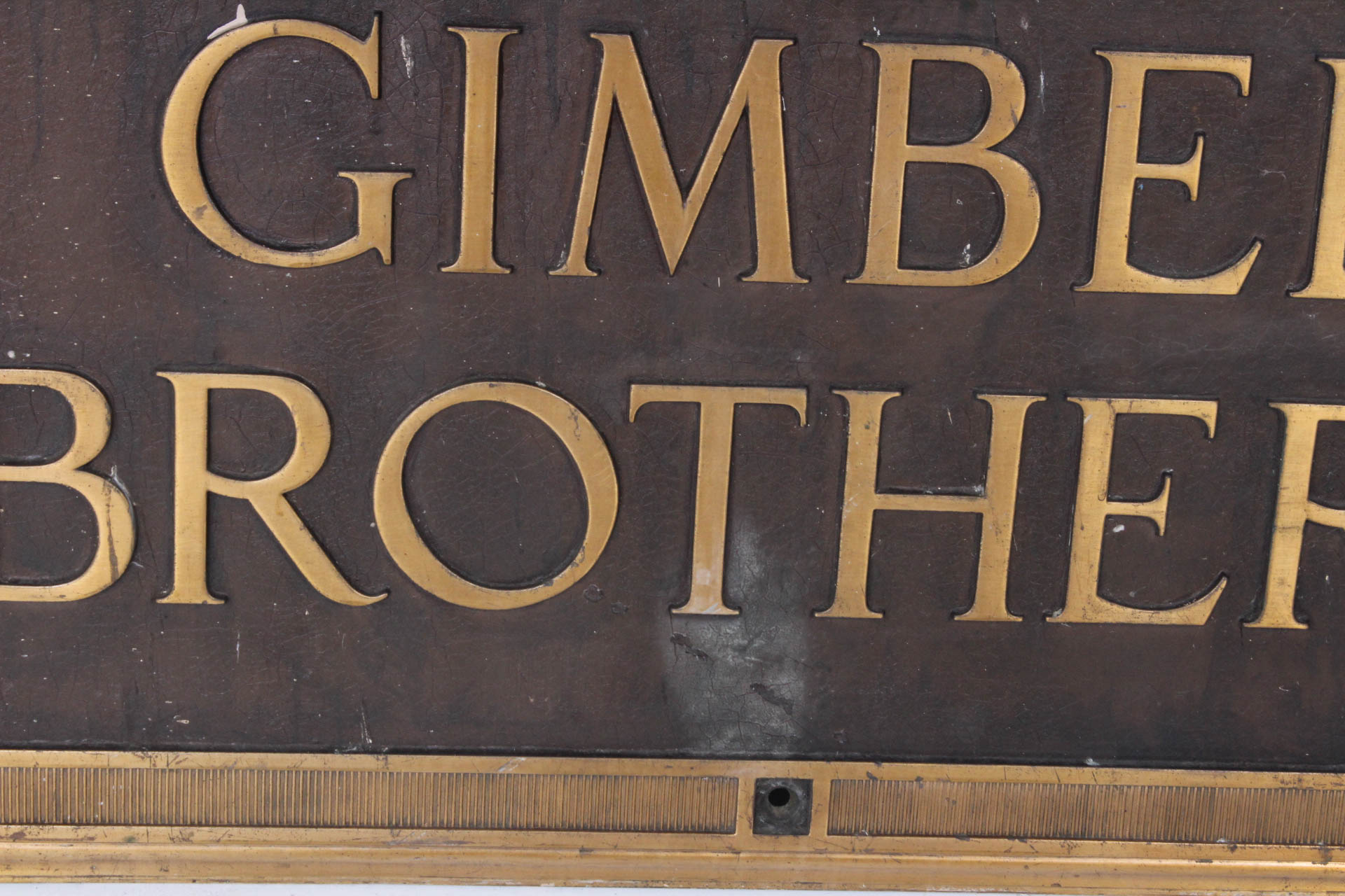 Circa 1910 Bronze Gimbel Bothers Storefront Sign