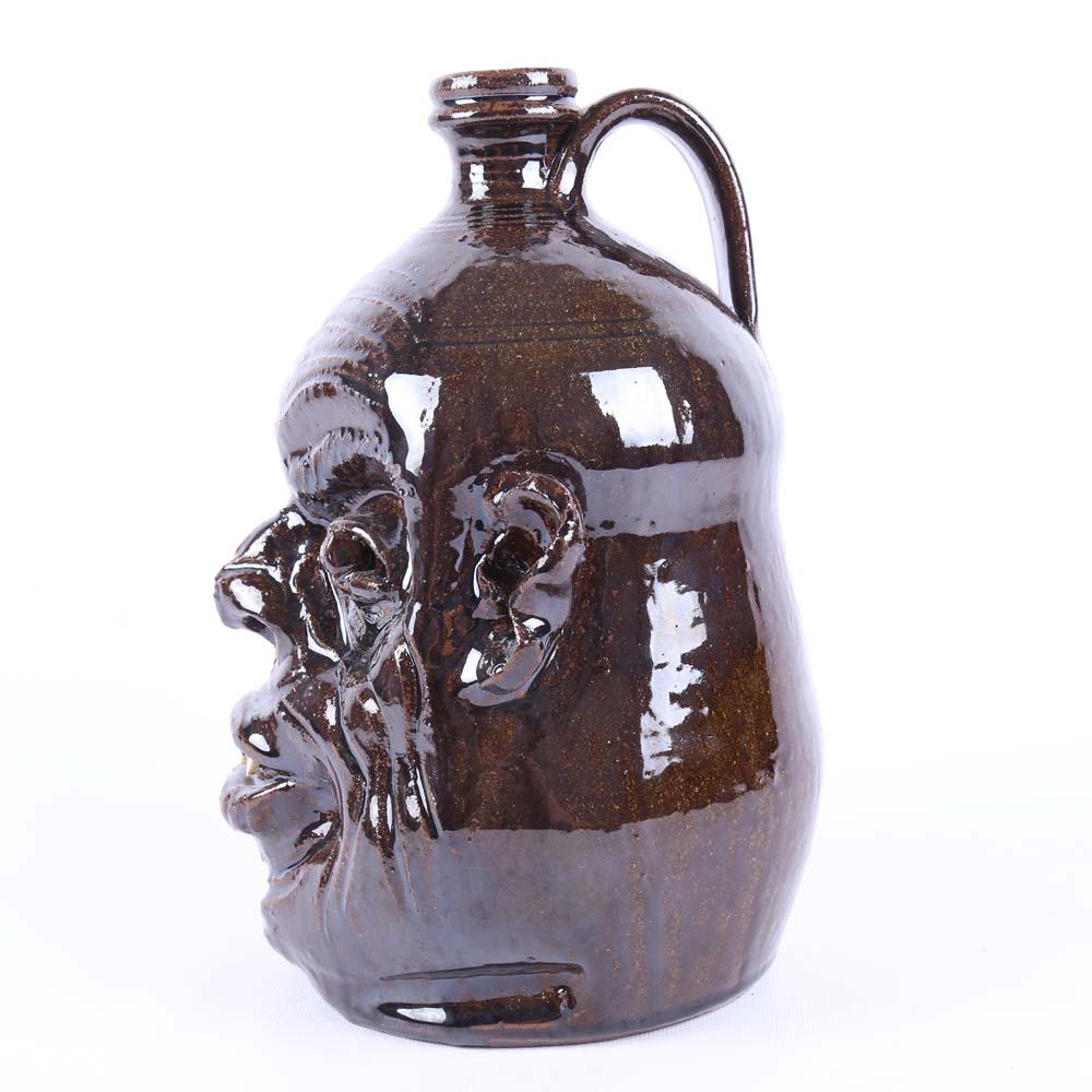 Marvin Bailey Signed Folk Art Face Jug
