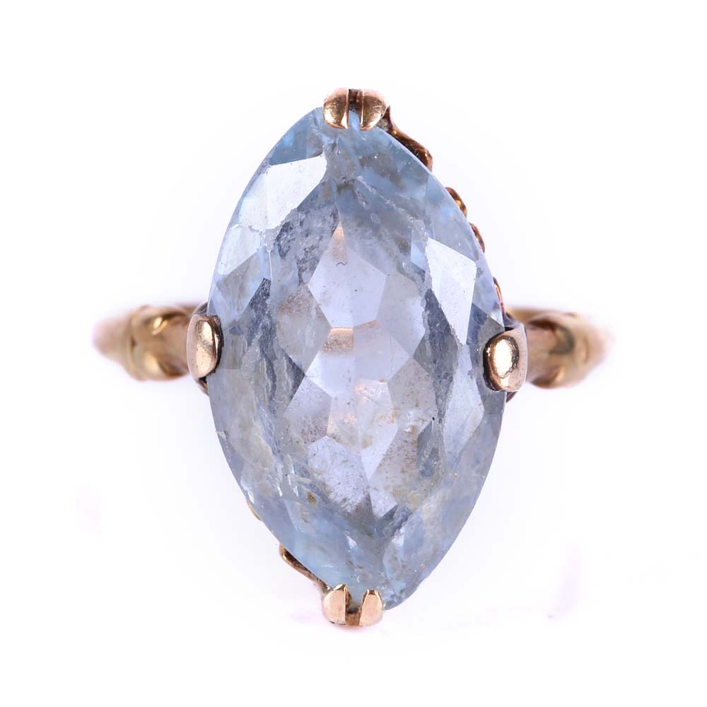 Vintage 14K Yellow Gold and 6.30 CT Synthetic Blue Spinel Cocktail Ring