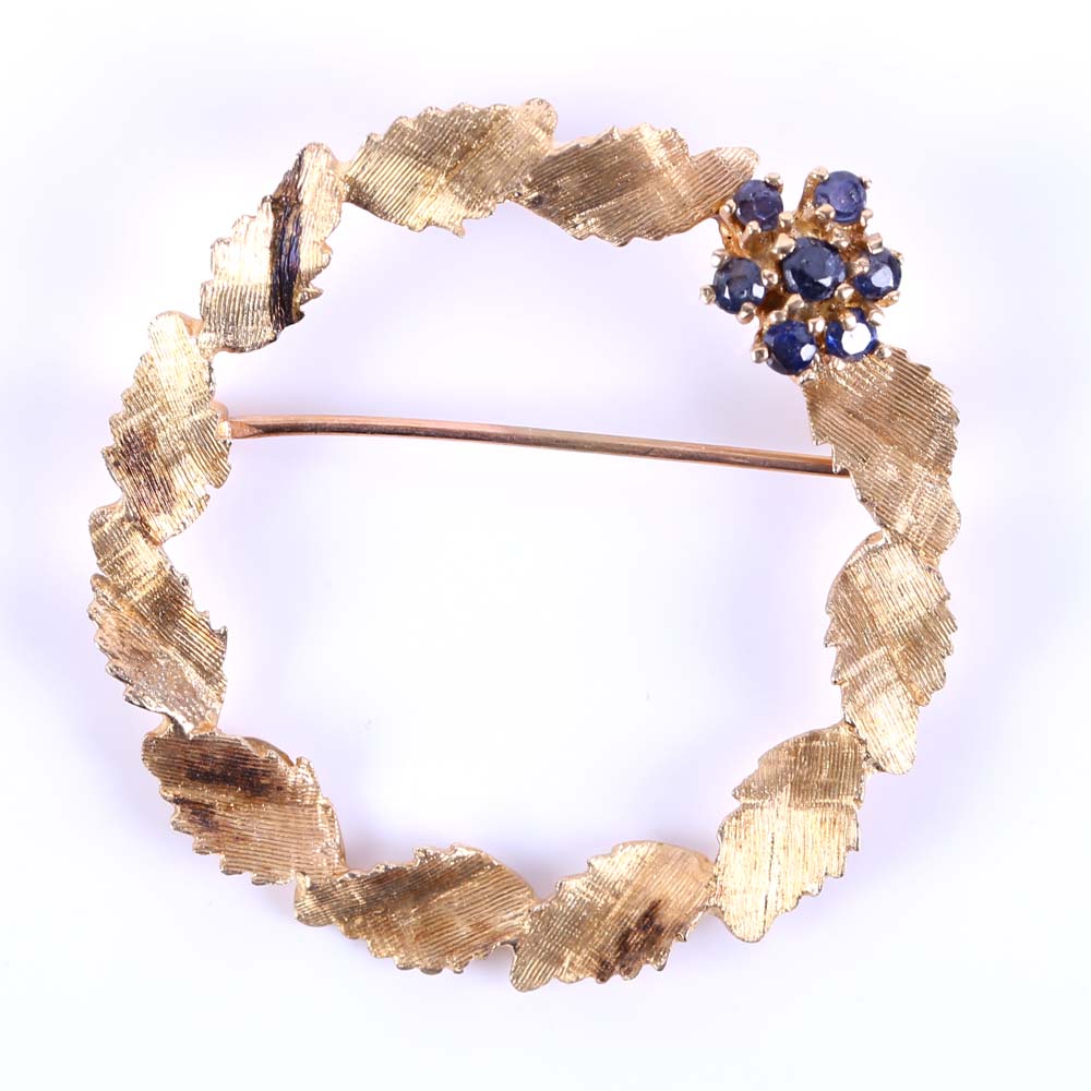 14K Yellow Gold and Sapphire Pin