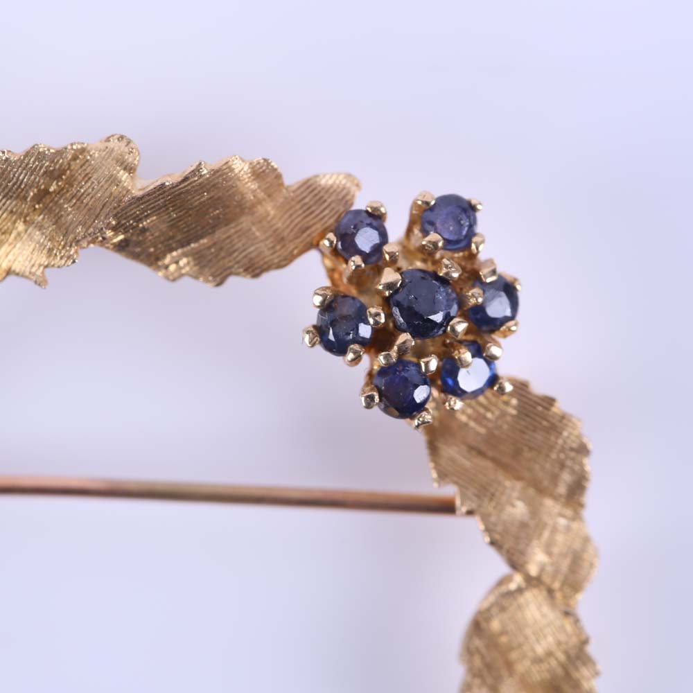 14K Yellow Gold and Sapphire Pin