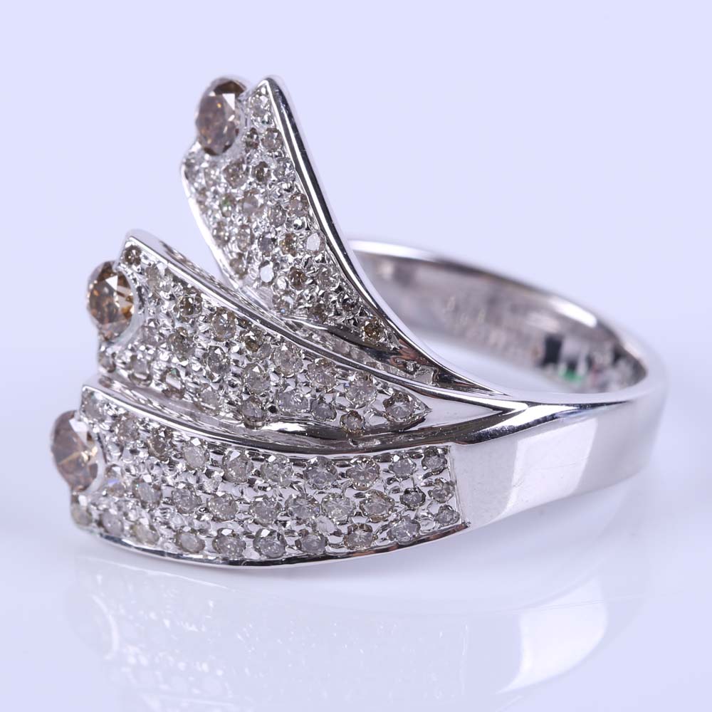14K White Gold and Diamond Spray Ring