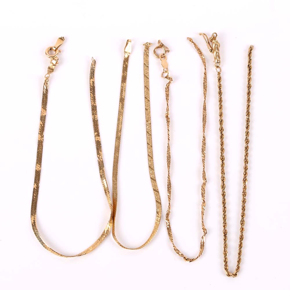 14K Yellow Gold Rope and Herringbone Bracelets