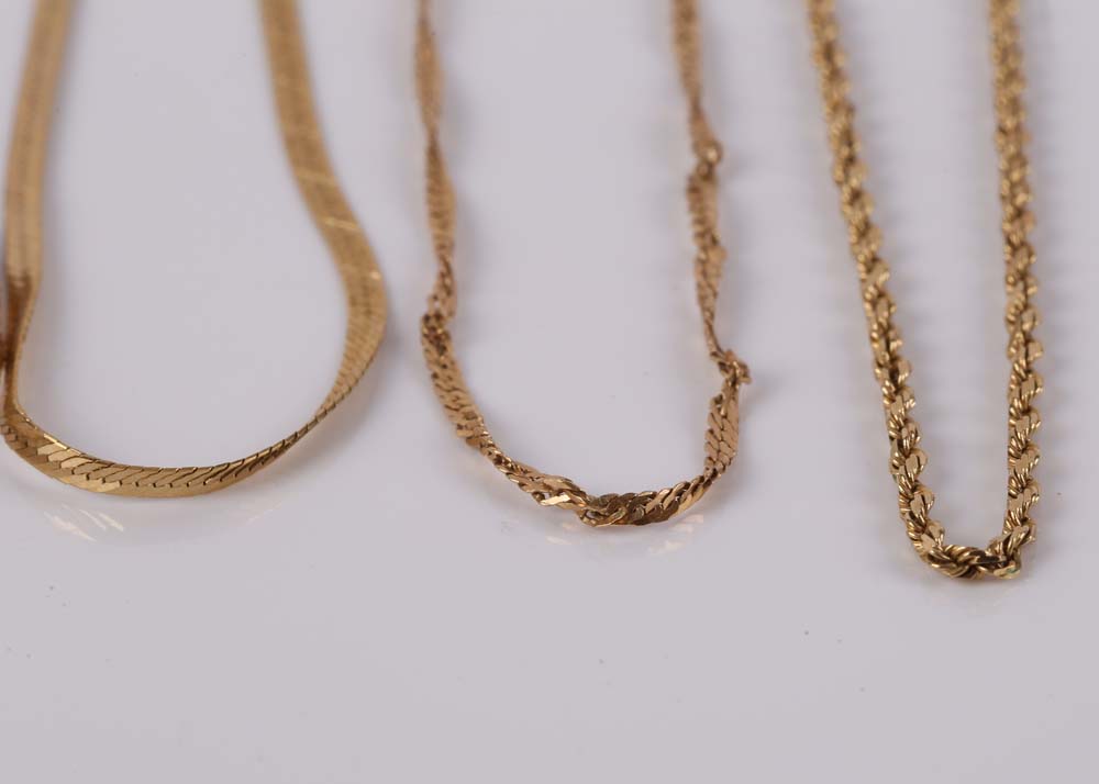 14K Yellow Gold Rope and Herringbone Bracelets