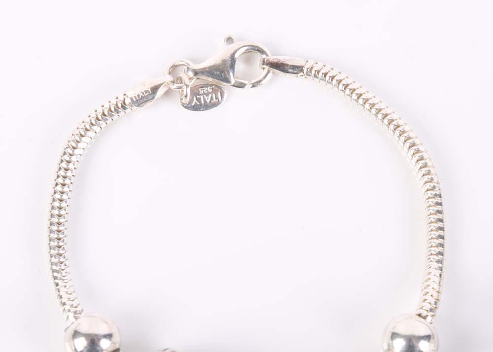 Sterling Silver Charm Bracelet and Three Strand Necklace