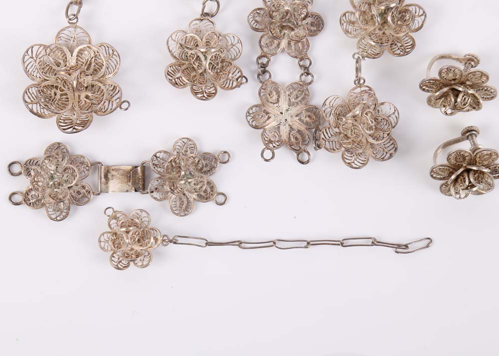 Sterling Silver Flower Parure Set