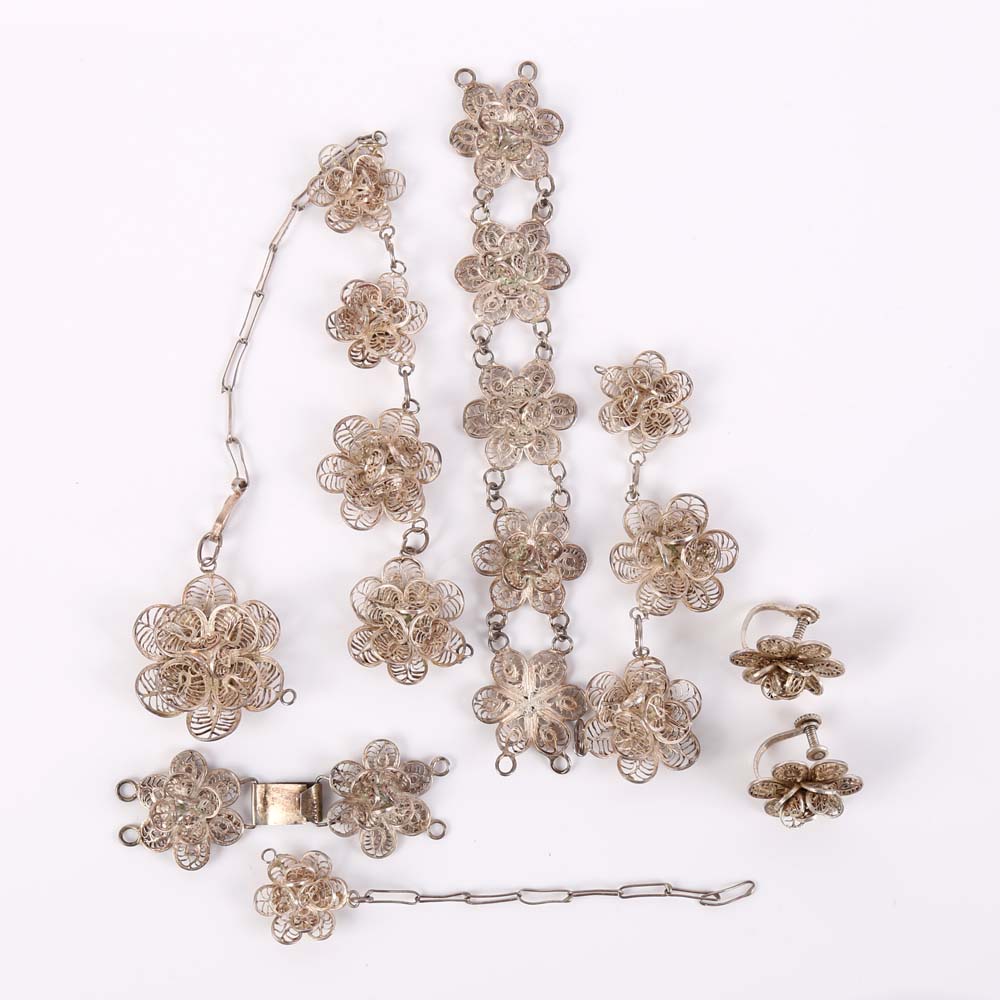 Sterling Silver Flower Parure Set