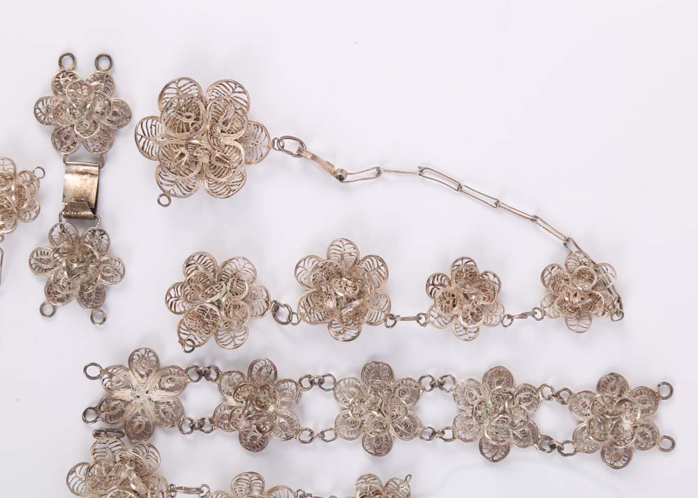 Sterling Silver Flower Parure Set